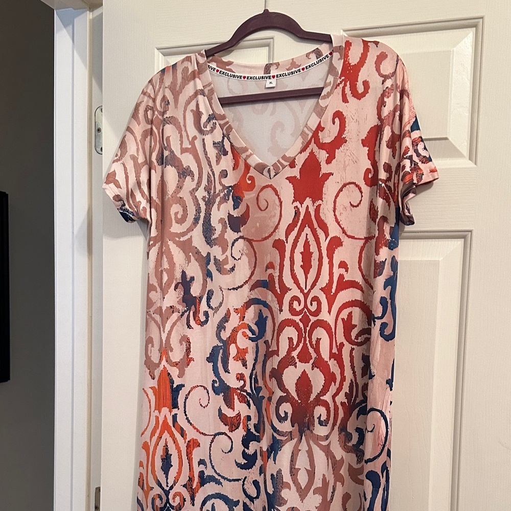 Colorful Patterned V-Neck Dress